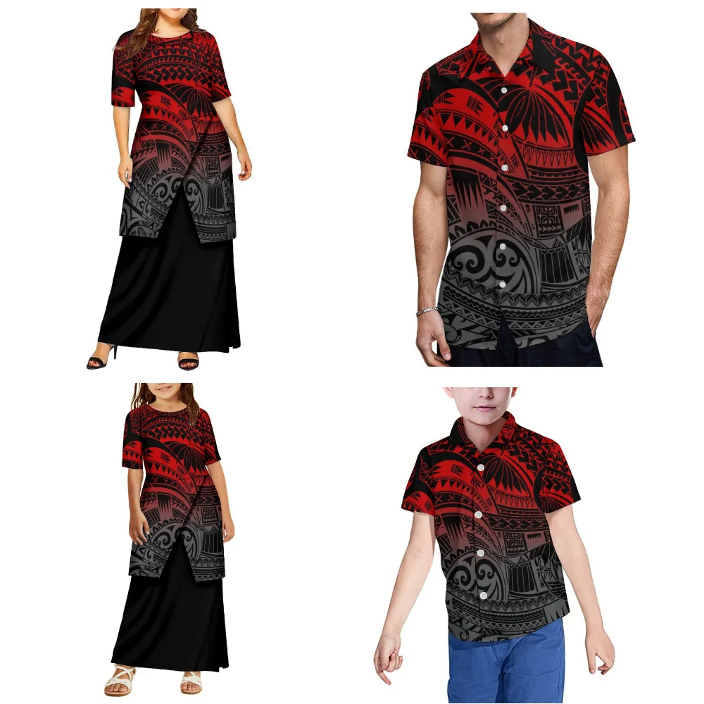 2025 novo conjunto familiar personalizado mãe e filha puletasi pai e filho casual bolso camisa polinésia terno vestido