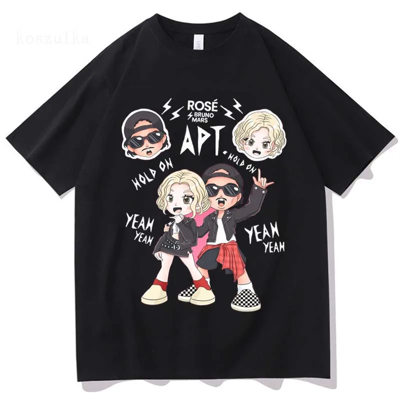 APT Yeah Yeah T Shirt Bruno Mars and Rose Men Clothing Harajuku Unisex High Quality Cotton Tops Funny Graphic T Shirts Fan Gift