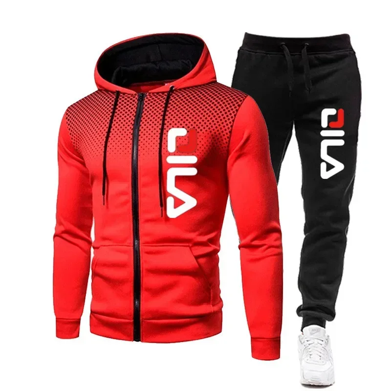 Conjunto de ropa deportiva de dos piezas para hombre, chaquetas y pantalones cálidos, abrigos con cremallera, sudaderas con capucha para exteriores,