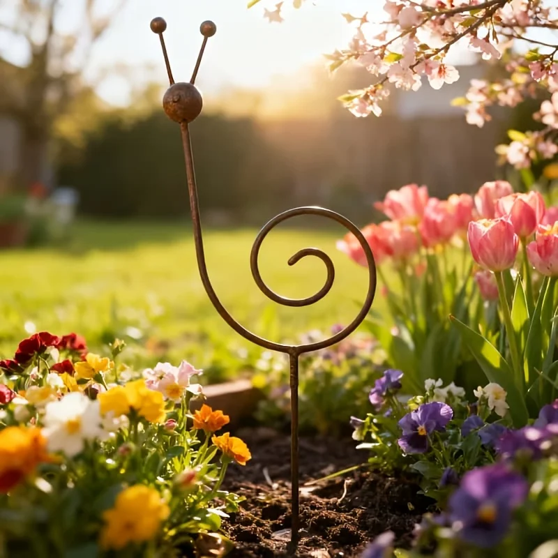 Estaca de Metal Rústica con Forma de Caracol para Jardín, Soporte para Plantas Resistente a la Oxidación, Adorno Artístico para Jardín, Decoración para Macizos de Flores