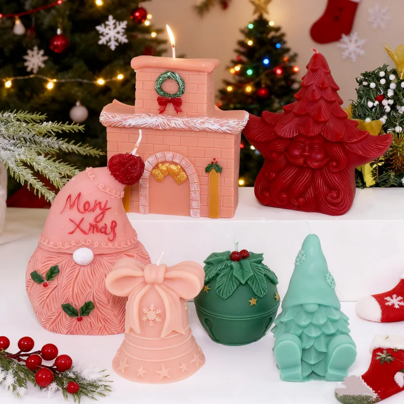 3d Weihnachten Silikon Duft Kerze Form Weihnachten Glocke Haus Harz Gips Form DIY Relief Blatt Baum Geformt Weihnachtsmann Aromath Werkzeug