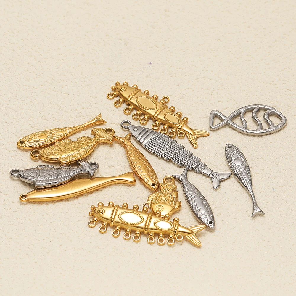 5 Stück Edelstahl Gold Lange Fisch-Anhänger für DIY-Schmuck, Damen-Armband-Zubehör, Halsketten-Anhänger, Ohrring-Herstellung – Detail 5