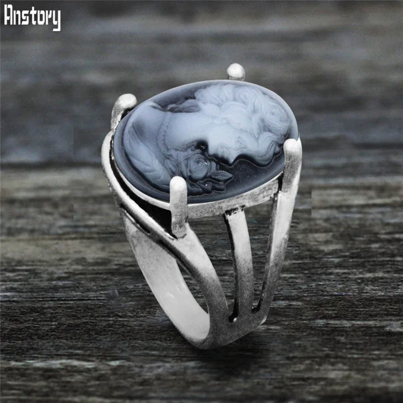 Vintage Oval Lady Cameo Rings For Women 6 Colors Antique Silver Plated Fashion Claw Cameo Ring TR770