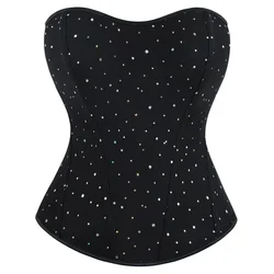 Corset Top Plus Size Women Bustier Overbust Sexy Zipper Push Up Corselet Fashion Rhinestone Costume