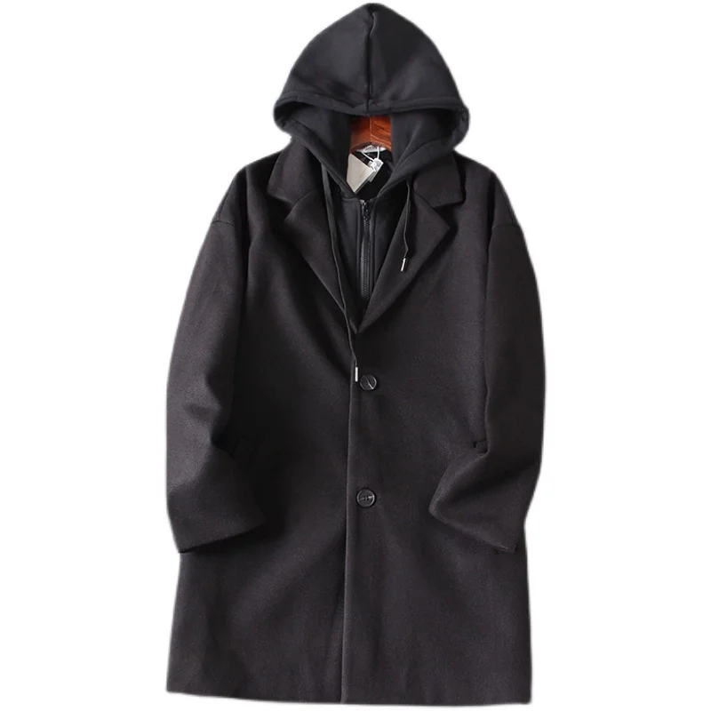 

Busin повседневное шерстяное пальто средней длины для мужчин со шляпой, осень-зима, молодежный тренд, подходит на одной пуговице, чистый цвет