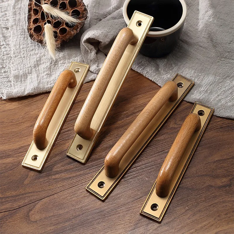 No punching surface door handle New Chinese solid wood handle handle Glass sliding door Wooden