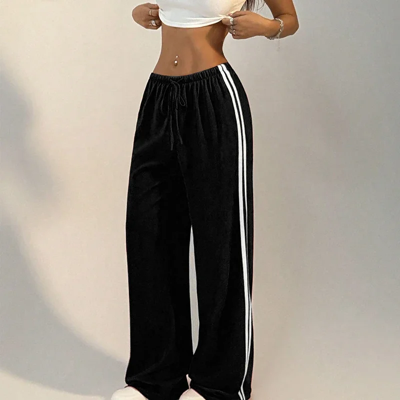 New Versatile Women's Pants Summer Streetwear Basic Straight Loose Casual Slim Trousers Lady Solid Simple Fashion Striped Pants
