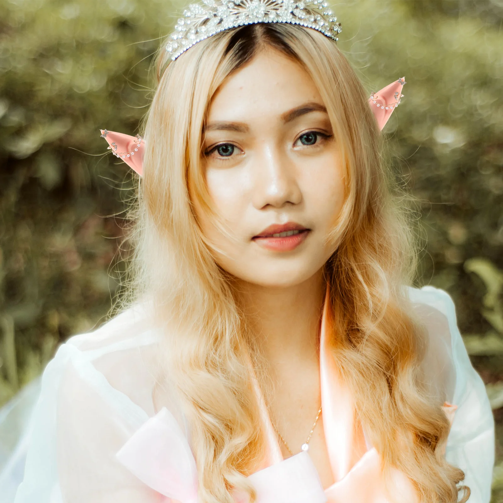 2pcs Pearl Decoration Fairy Ears Lightweight Cosplay Ear Props For Halloween Carnival Masquerade Costume Accessories Simulation