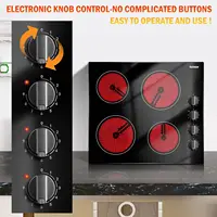 Karinear 4 Burners Electric Cooktop, 24 Inch Built-in, 220-240v, 6000W, Knob Control, Residual Heat Indicator,Hard Wire(No Plug) 5
