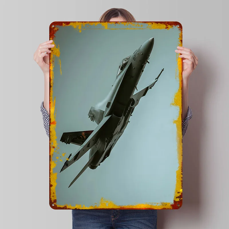 Fighter Jet Ascending Metal Poster Customized Wall Art Retro Vintage Tinplate Signs for Mancave Decoration Room Bathroom Decor