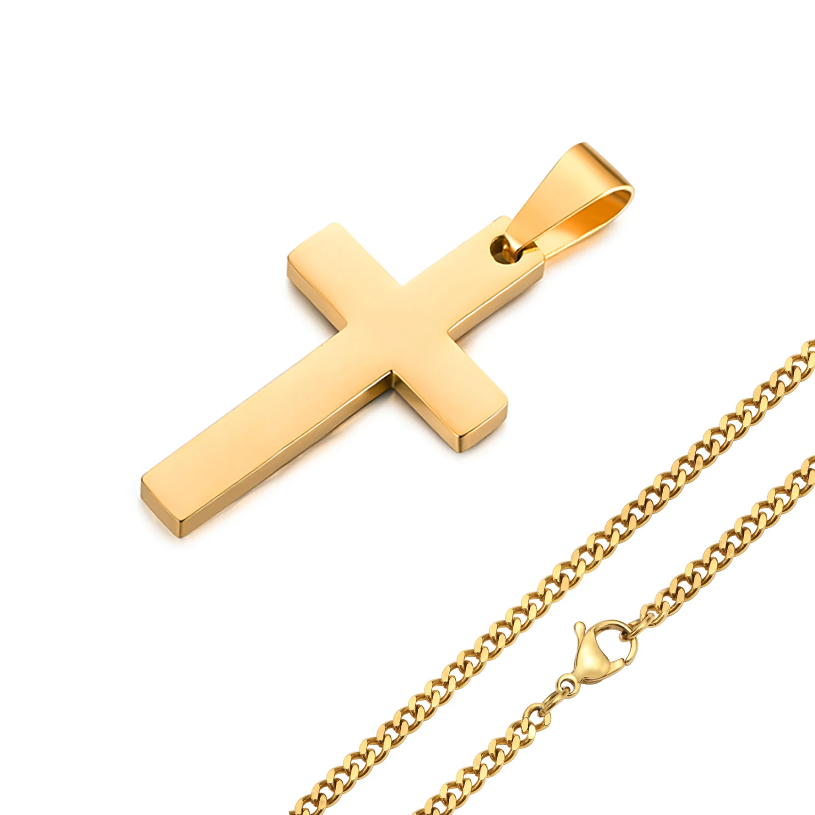 Wasserdichte Kreuz-Halsketten für Männer, männliche Geschenke, Schmuck, Anti-Allergie-Edelstahl, schlichter Kreuz-Anhänger mit Seilkette