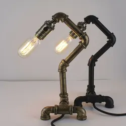 American Loft Table Lamp Retro Industrial Style Iron Pipe Eye Protection Coffee Bar Bedroom Study Steampunk Water Pipe Desk Lamp