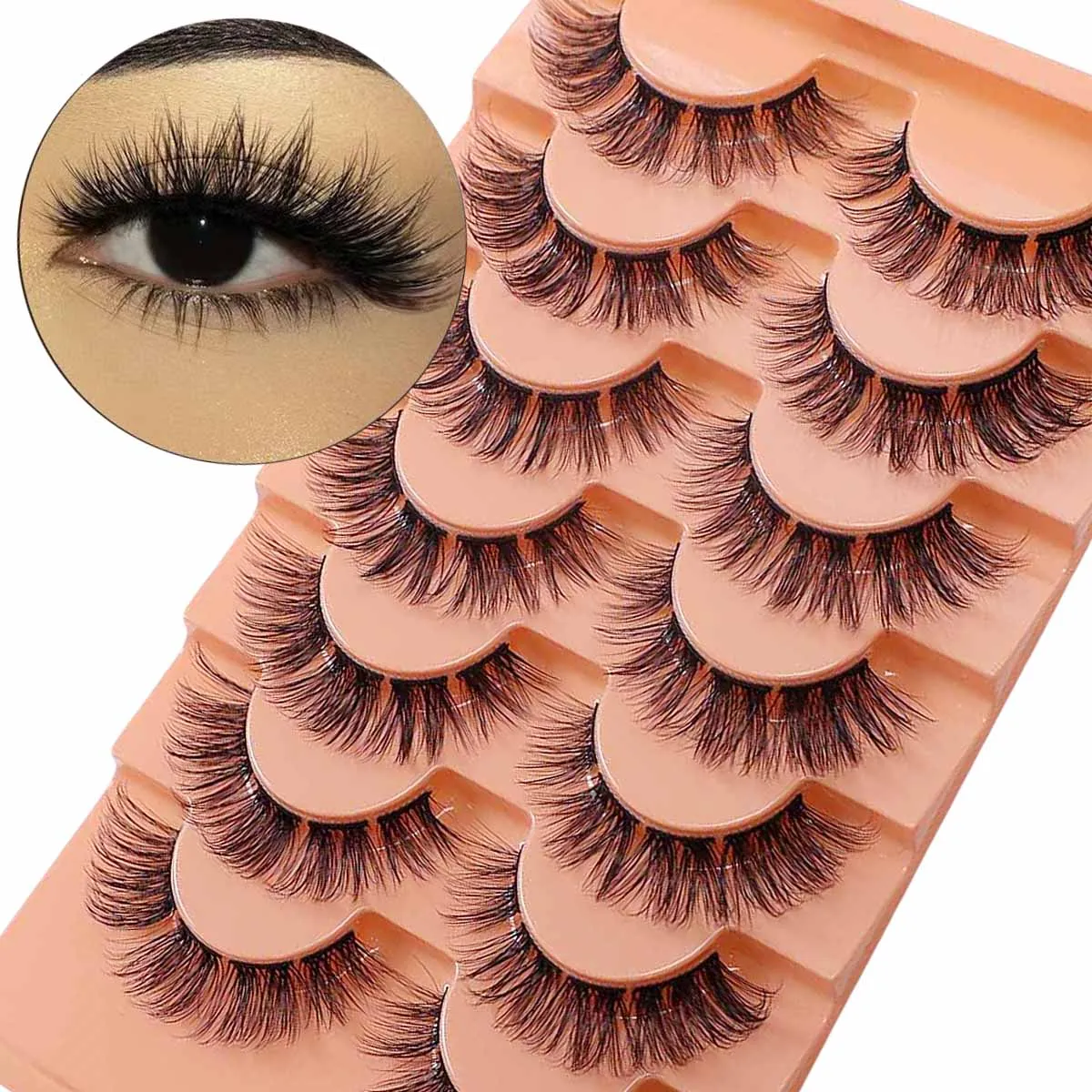 7 par puszystych sztucznych rzęs, 20 mm, gęste, lekkie rzęsy, 8D gęste, podkręcone sztuczne rzęsy