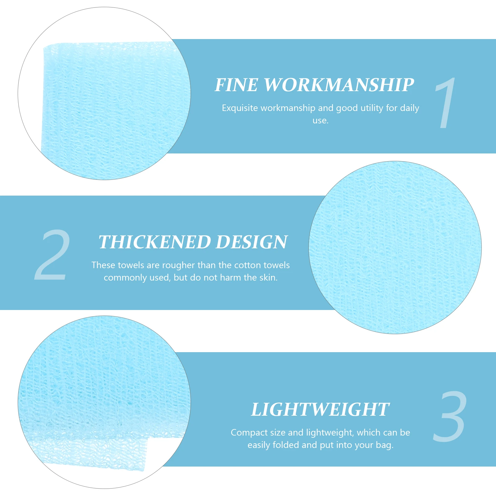 

3pcs Exfoliating Bath Towel Long Strip Body Cleaning Scrub Foam Towel for Shower Lightweight Foldable Blue Nylon Mesh Scrubber