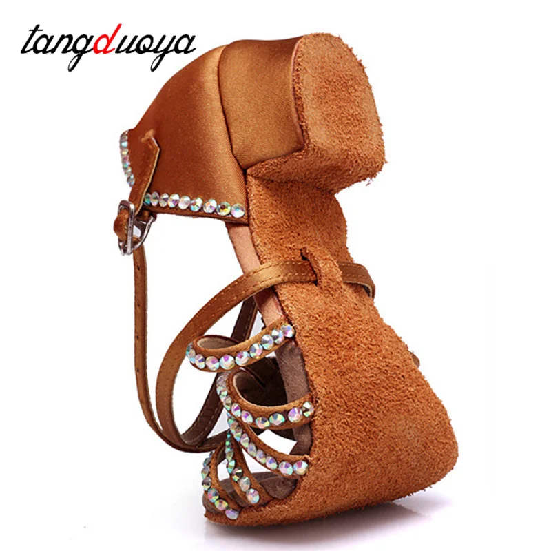 Women Latin Dance Shoes Rhinestones Soft Bottom Salsa Shoes For Dancing Ladies Sandals Women\'s Girls Kids Dance Shoes