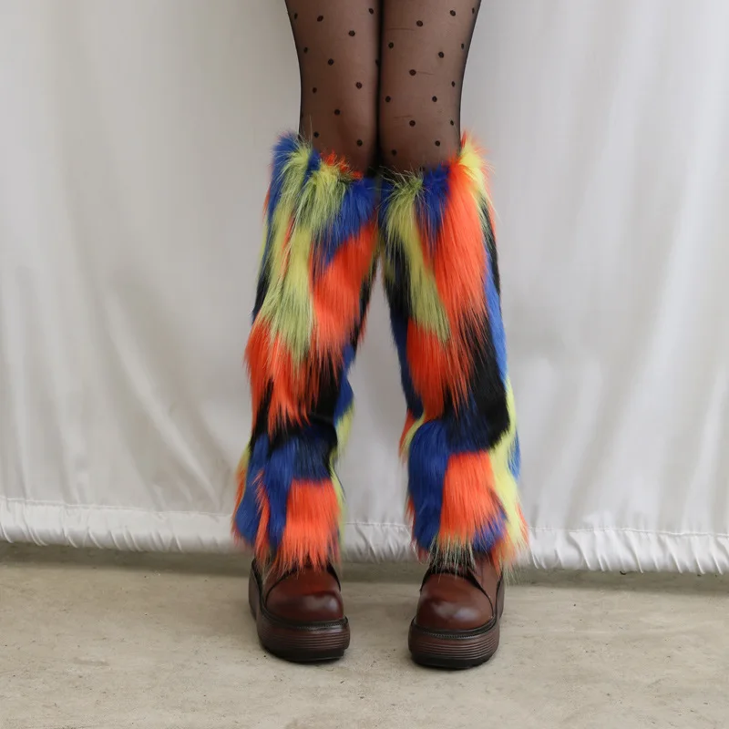 Fur Legging Leg Warmers Women Hairy Sockliner New Imitation Fox Hair Winter Knee Leggings All-match Foot Warmer Shoe Covers Tide