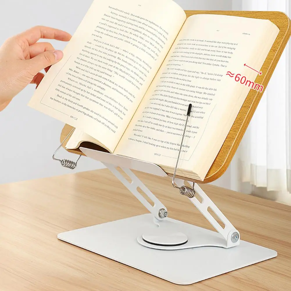 Imagem -03 - Altura Ajustável de Madeira Book Holder Reading Stand 360 ° Swivel Base Elastic Page Clips Reading Holder For Music