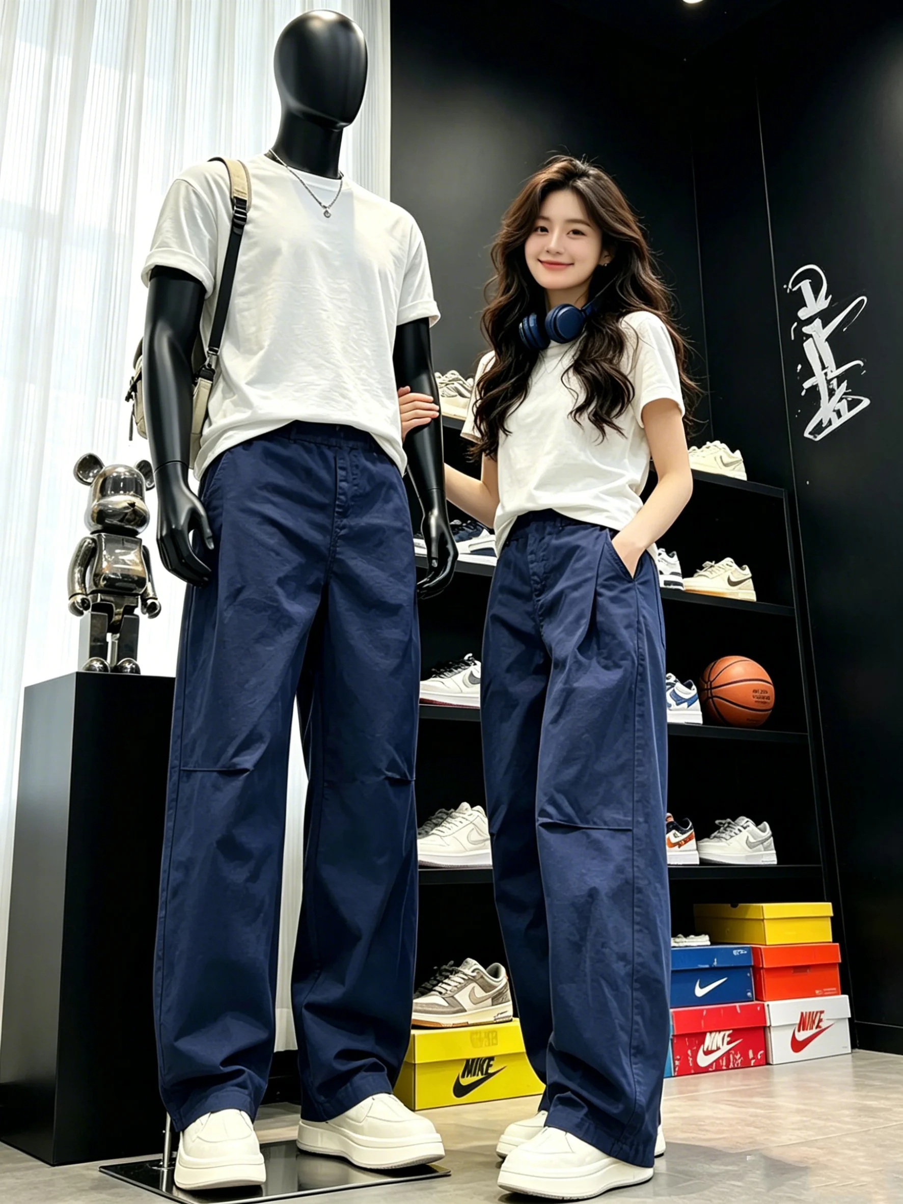 

American Retro Blue Folded Pants Men's Summer Thin Straight Leg Workwear Loose Wide Leg Casual Trousers