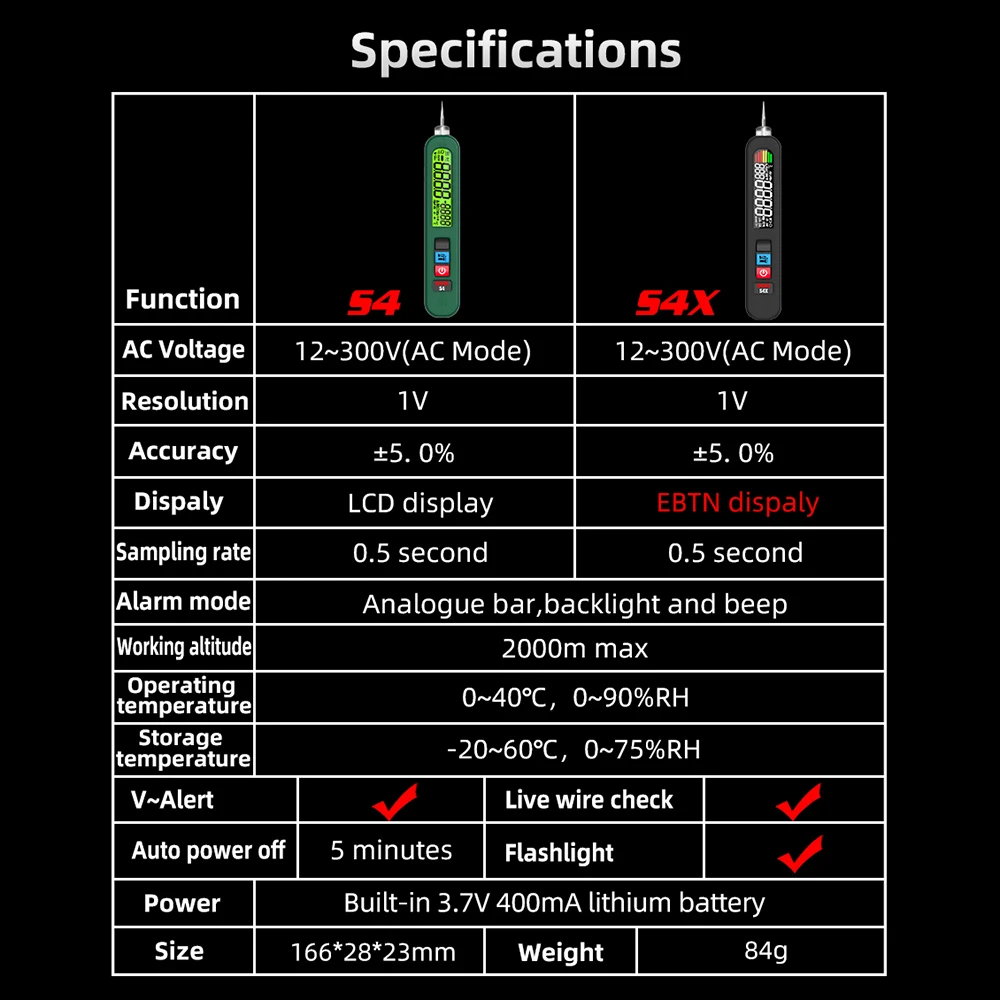 BSIDE S4X 12V-300V Voltage Tester Pen Non-Contact Detection Leakage Live Wire Breakpoint Finder Portable Electrical Instrument