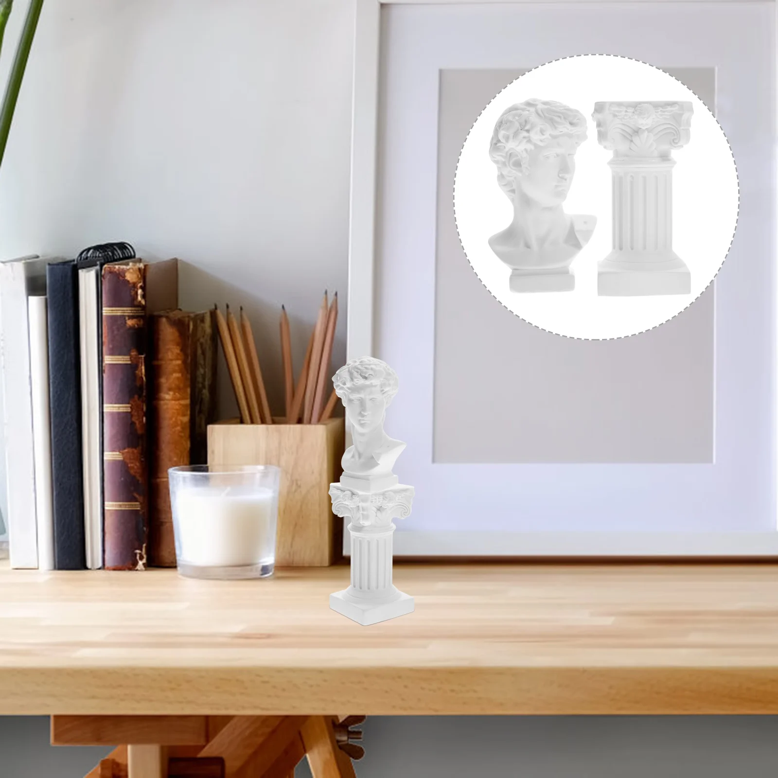2pcs Mini Statue David Sculpture Roman Column Sculptures Figurines Resin Decorative Figurine for Decor