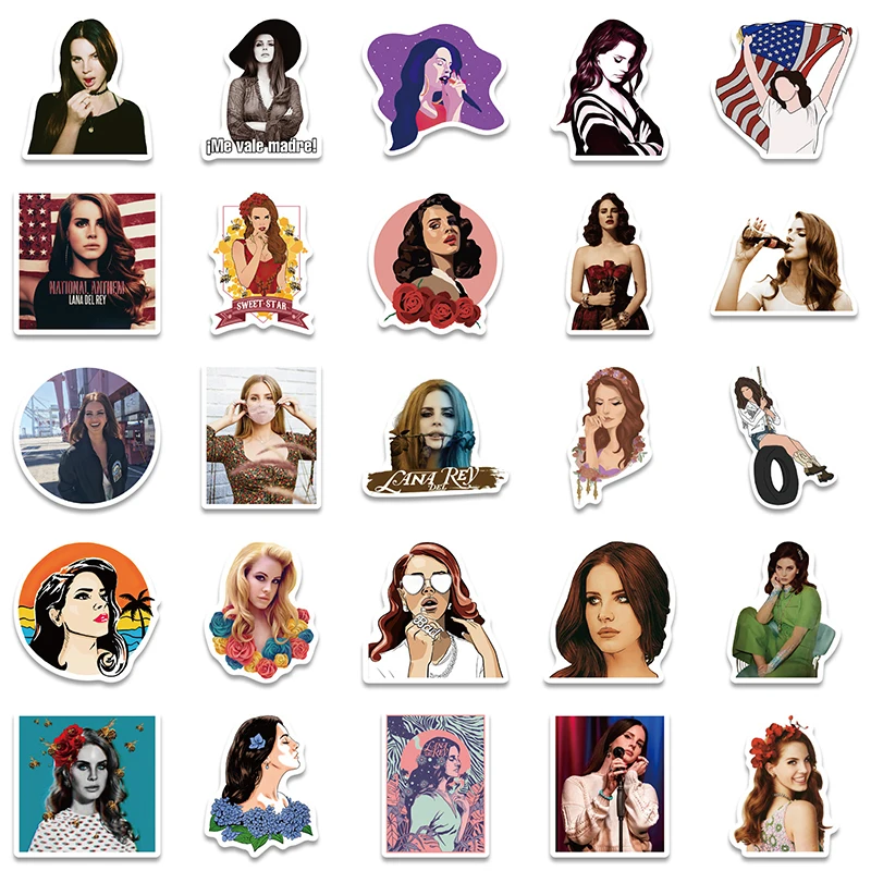 50PCS Star Singer Lana Del Rey Originality Graffiti Stickers Skateboard Computer Guitar Phone Case Decoration Waterproof Sticker