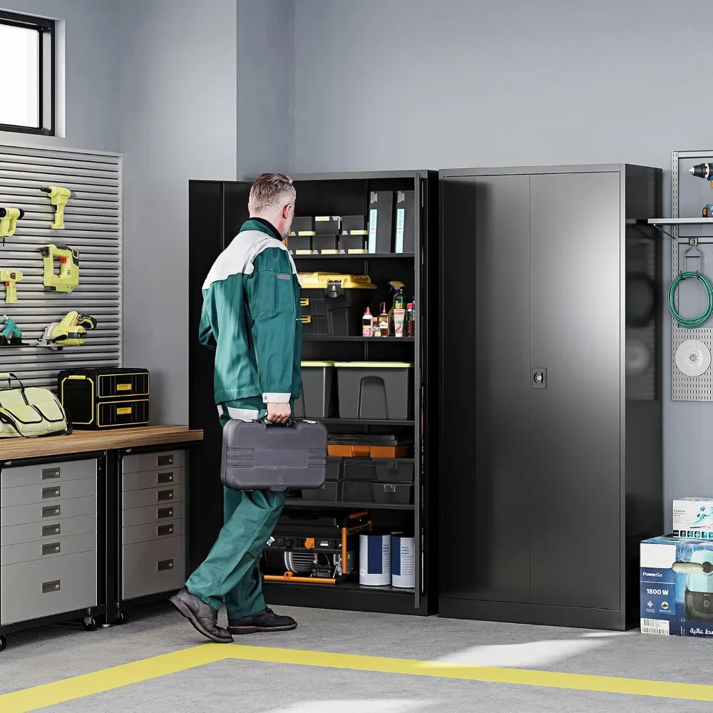 Durable Steel Storage Cabinets with Lockable Doors and Adjustable Shelves for Home, Office, and Warehouse Organization