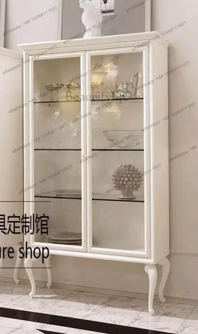 American solid wood glass door locker living room display side cabinet