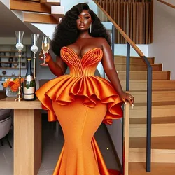 Orange Plus Size Mermaid Prom Dress Sweetheawrt Black Girls Aso Ebi Formal Evening Dress Corset Back  African Wedding Party Gown