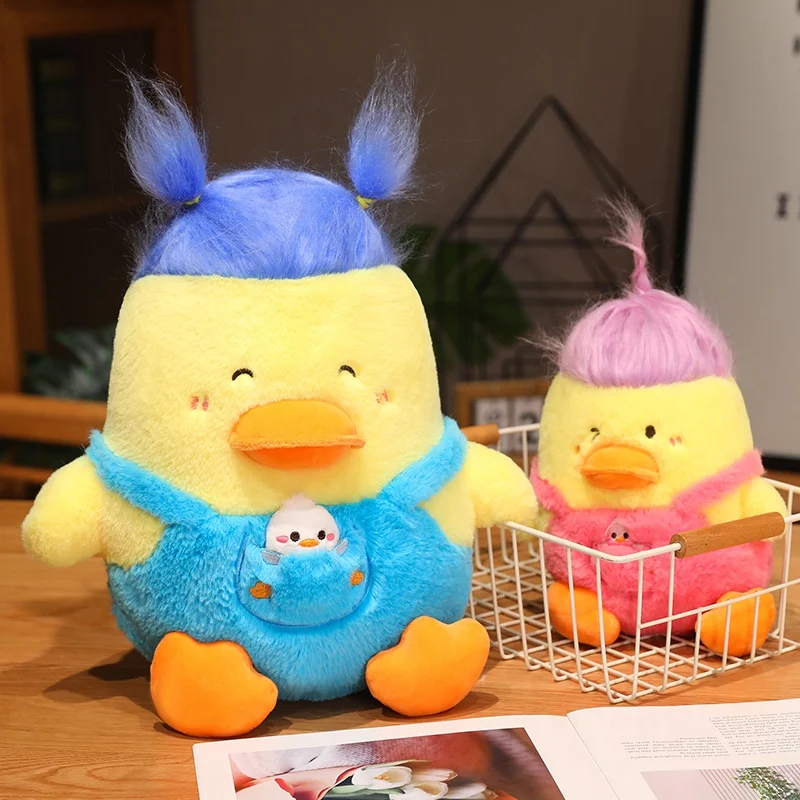 Funny Cute Plush Duck Toy Long Hair Backband Pants Baby Multicolor Soft Stuffed Doll Children's Birthday Gifts