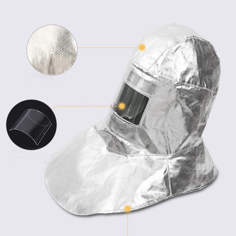 Fire Hood High Temperature Helmet Aluminum foil Proximity Helmet Radiation Protection Use for Firemen High-Temperature Worker