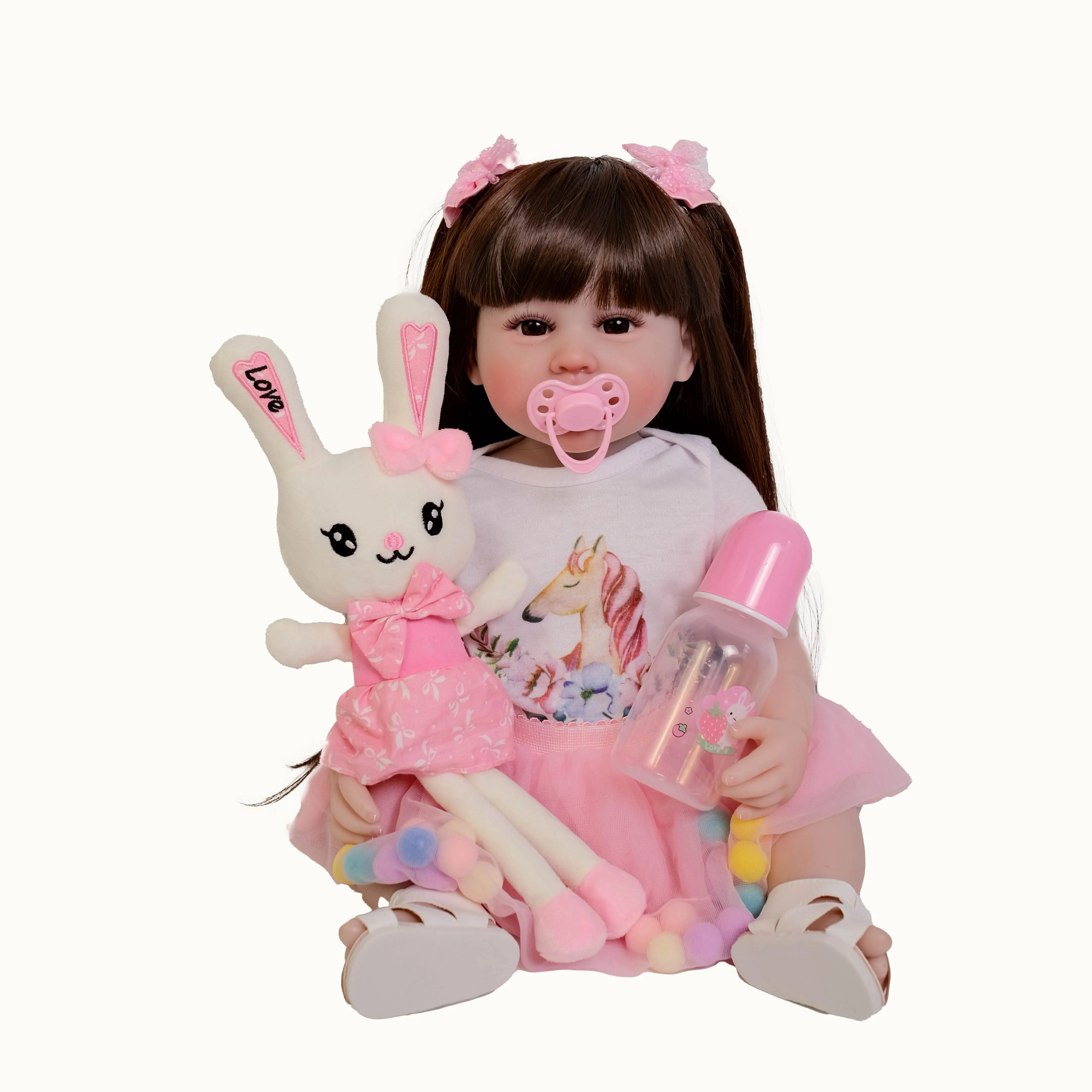 22inch Full Body Soft Silicone Vinyl Reborn Toddler Girl 3D Skin Visible Veins Paste wig Collectible Art Doll