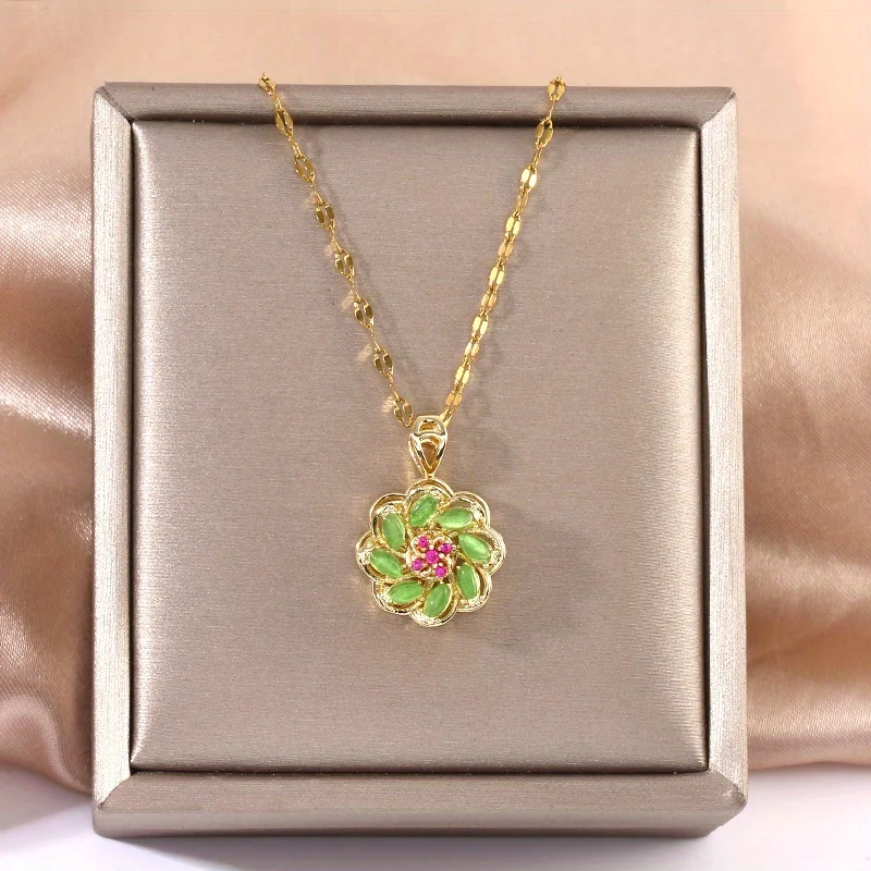 [Copper Micro-inlaid Zircon] 360° Rotatable Round Jade Pendant Necklace Is A Stress-relieving Jewelry Gift for Girls