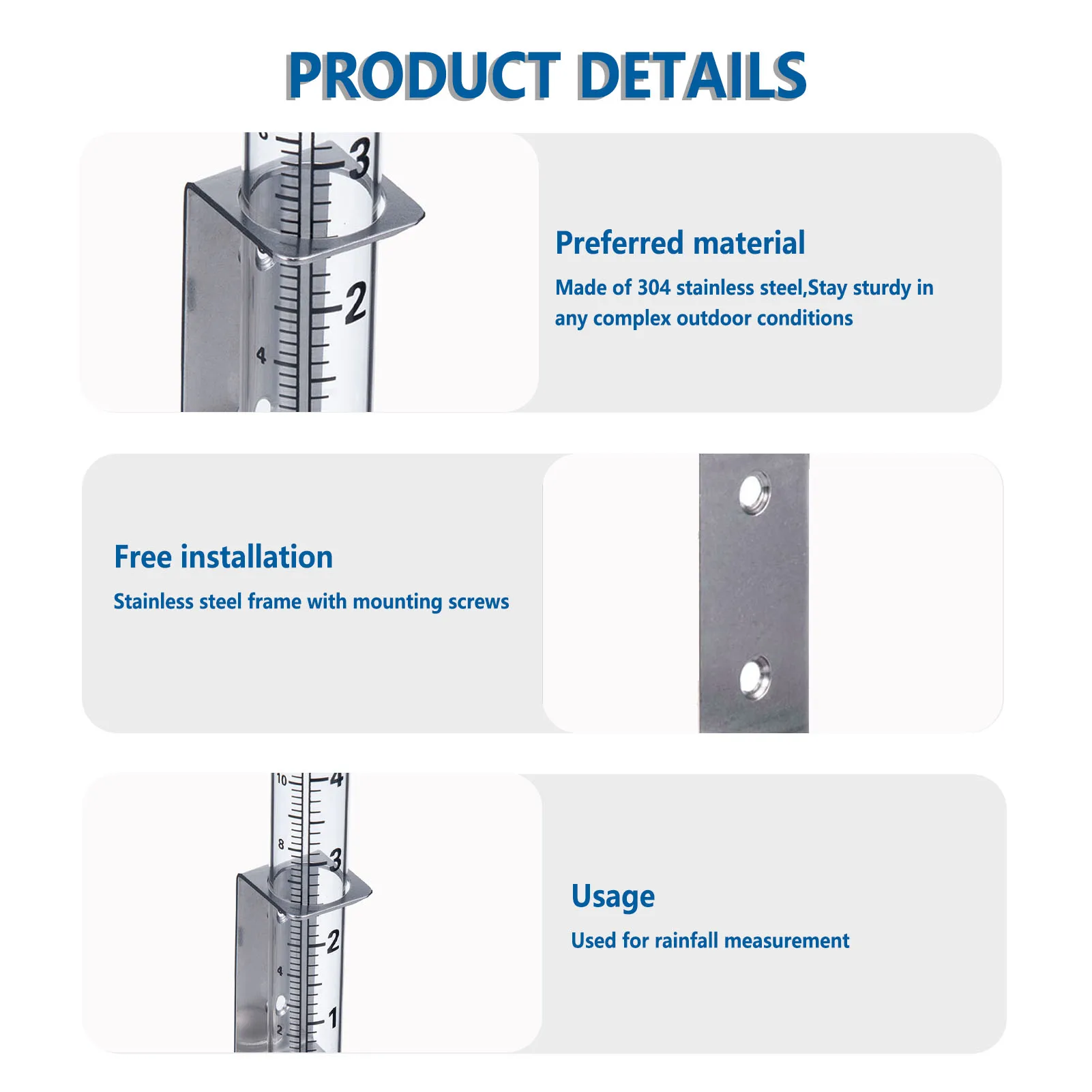 Outdoor Garden Rain Gauge Durable Stainless Steel Rack Rain Gauge for Garden Farm Rain Measuring