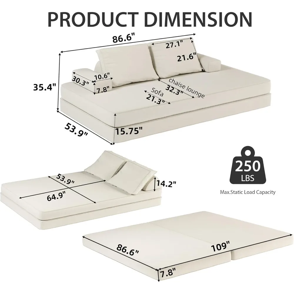أريكة سرير كبيرة الحجم قابلة للتحويل، سرير نهاري كبير جدًا بعرض 86.6، أريكة بدون عظم، أريكة قابلة للطي على الأرض لشركة الشركة #2