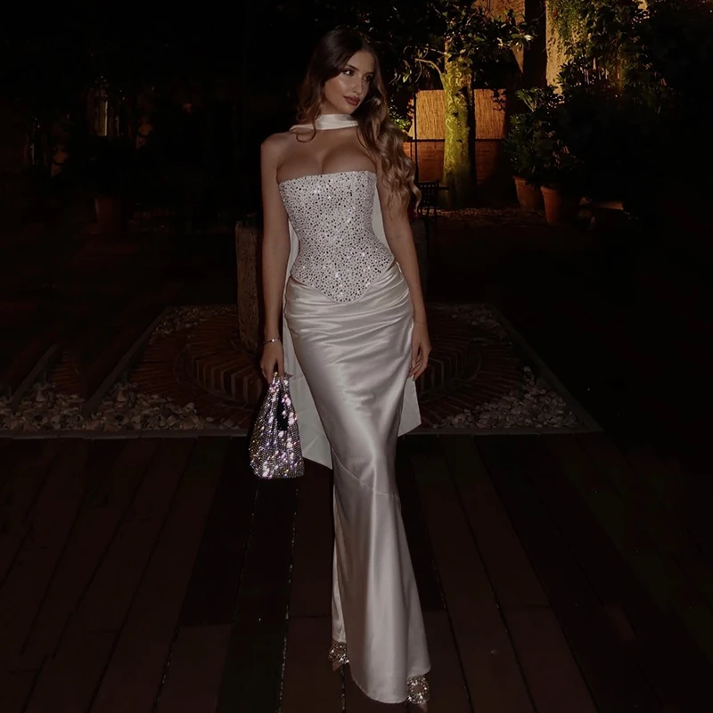 

Thinyfull 2026 Maxi Mermaid Prom Evening Dresses Strapless Glitter Corset Back Party Dress Formal Cocktail Prom Gowns Customized