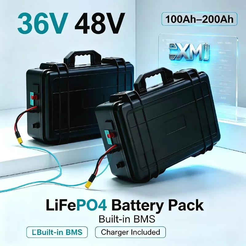 36V 48V Li-ion Battery Pack 100Ah-200Ah, High Capacity Rechargeable Lithium Battery With Charger, Over 1500 Deep Cycles, For E-b