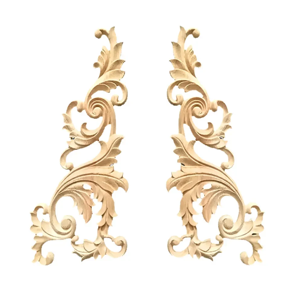 2/4 pcs European Carved Unpainted Retro Mouldings Wood Applique Wood Decal Rubber Home Furniture Walls Door Decor Accessories