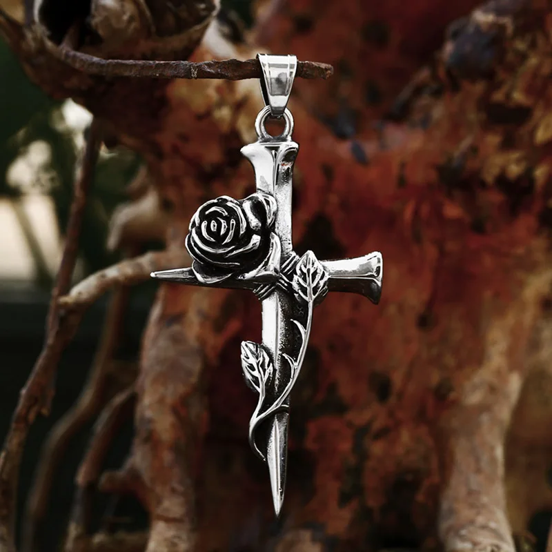 BEIER 2023 New Arrival 316L Stainless Steel Nail Cross Rose Pendant High Polished Men\'s Pendant Romantic Jewelry Gift