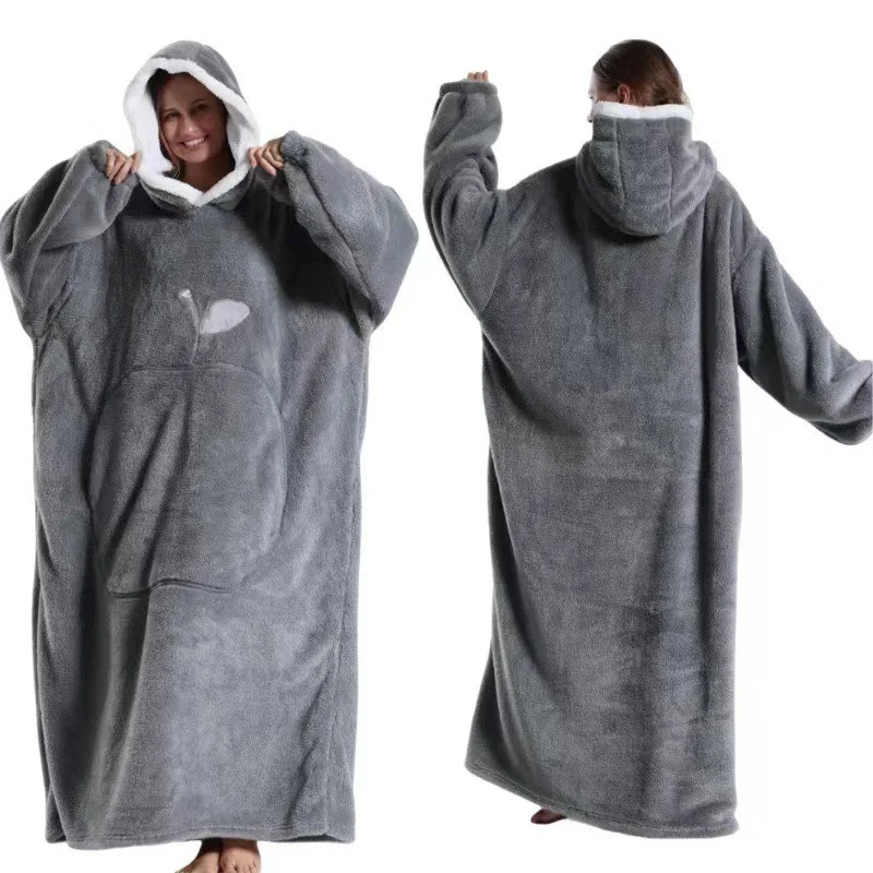 Ropa de dormir Manta extra larga para usar Franela de invierno con capucha Manga larga Cómoda y suave Manta de TV para adultos para hombres y mujeres