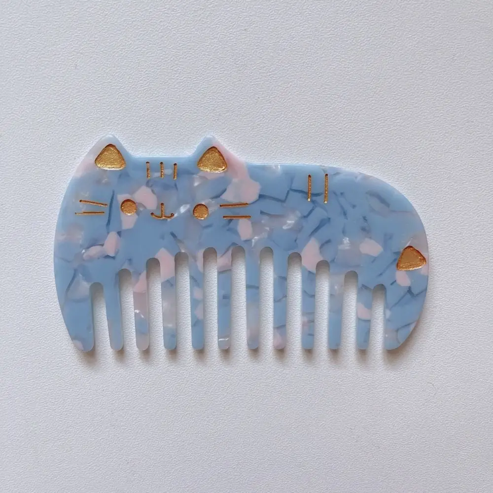 Portable Acetate Cat Hair Combs para mulheres, dentes largos, pente de cabeleireiro, colorido, anti estático, lavagem, bonito