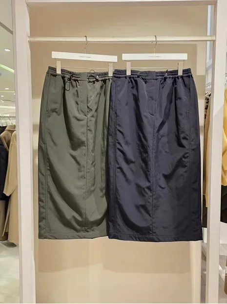 

Casual Elastic Waist Drawstring Loose Versatile Autumn Winter New Style High Waist Half-length Skirt for Women