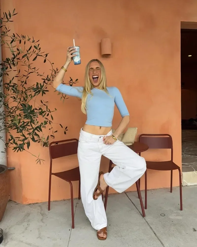 Schlankes V-Ausschnitt T-Shirt für Damen mit Ellbogenärmeln, Vintage Casual Basic Crop Top, Street Bodycon Y2K Ästhetik Commute T-Shirt 2026 – Detail 35