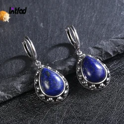 Vintage Natural Lapis Lazuli Jewelry S925 Sterling Silver Earrings for Women Moonstone Gemstone Engagement Anniversary Gift