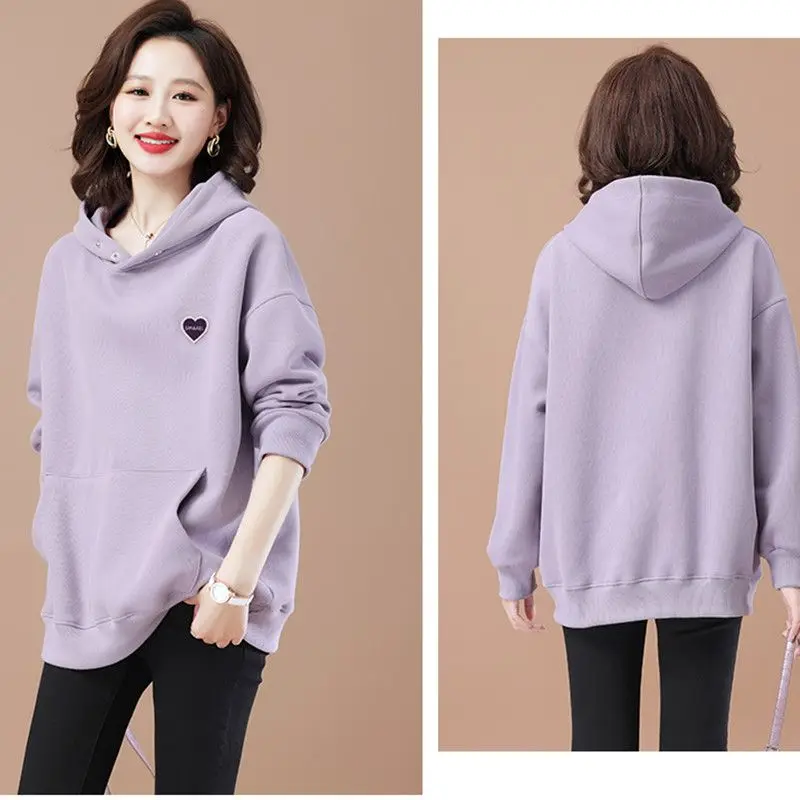 Women's Clothing 2023 New Arrival Spring Autumn Fashionable Loose Fit Slimming Medium Length Hooded Sweater Pullover Top