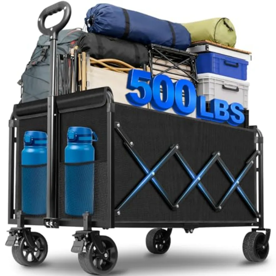 

Foldable 500 Lbs Black Lightweight Portable Collapsible Wagon with Adjustable Handle for Camping Shopping Sports Travel Garage