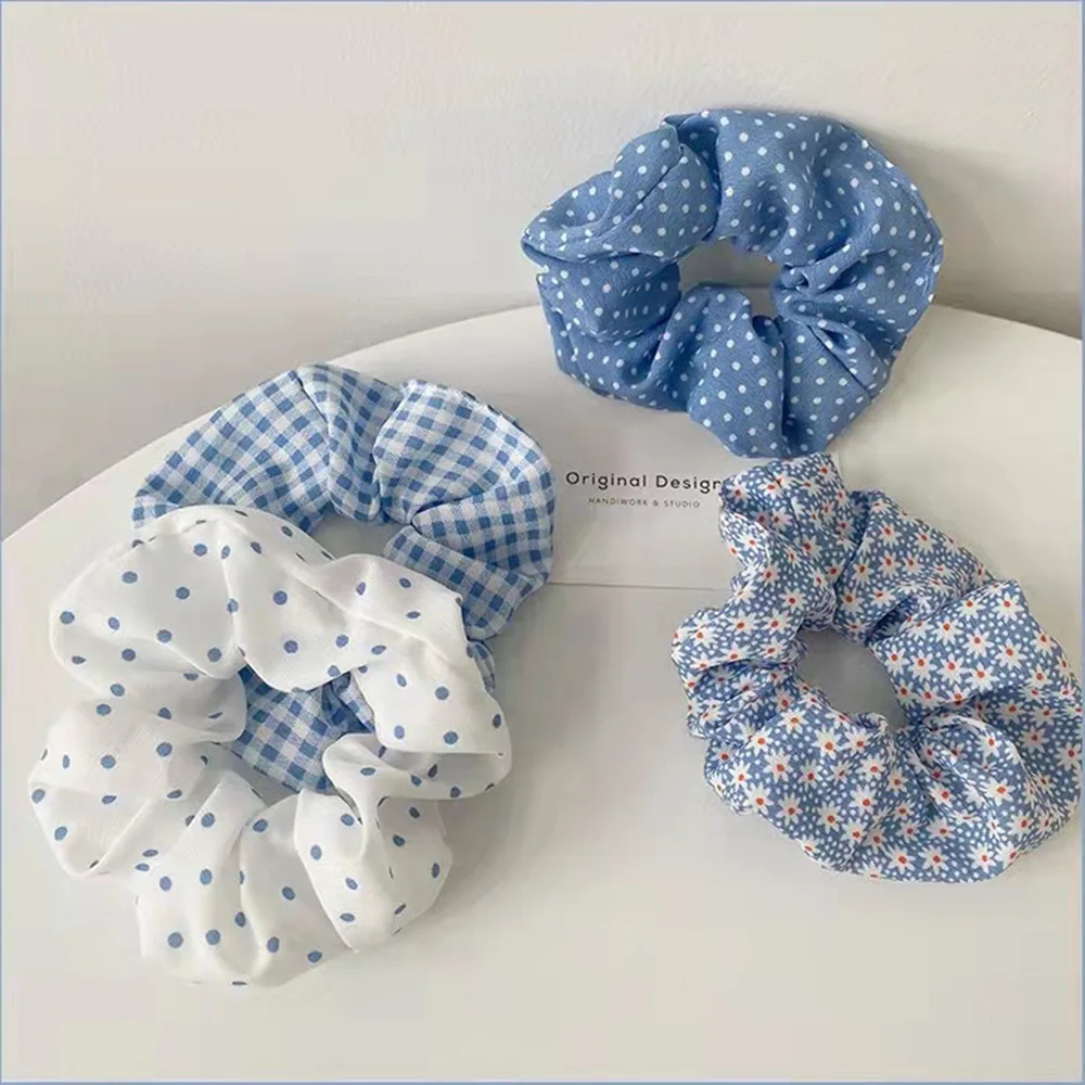 

Цельная женская модная резинка для волос Ocean Blue Wave Point, свежая простая клетчатая веревка для волос, повязка на голову с хвостиком, аксессуары для головных уборов