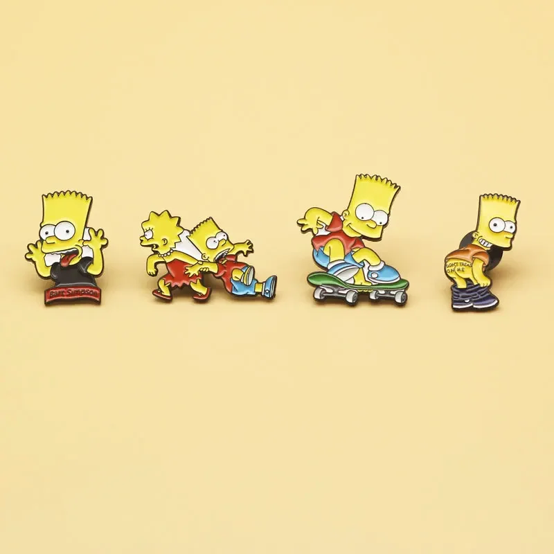 Creativity The Simpsons Brooch 4styles Cute Funny Enamel Pins Decoration for Clothes Collar Backpack Accessories Jewelry Gifts