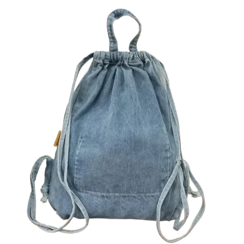 High Quality Casual Concise Denim Fabric Backpack 2024 Drawstring Light Large Capacity Versatile New Western Style School Bags