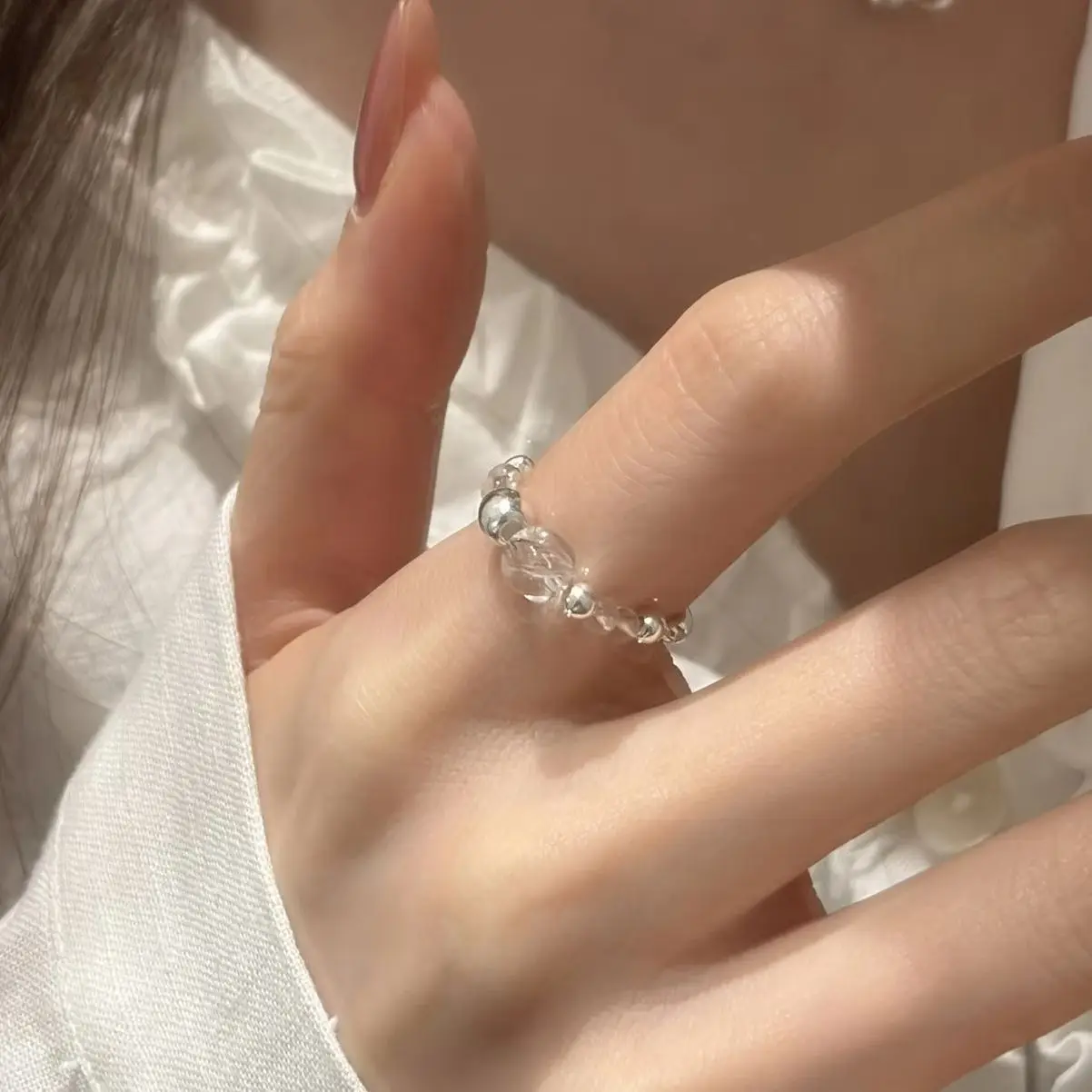 Sam Panda 925 Sterling Silver White Quartz Ring for Women Translucent Natural Sweet Korean Style Ins Jewelry Gift Dropship