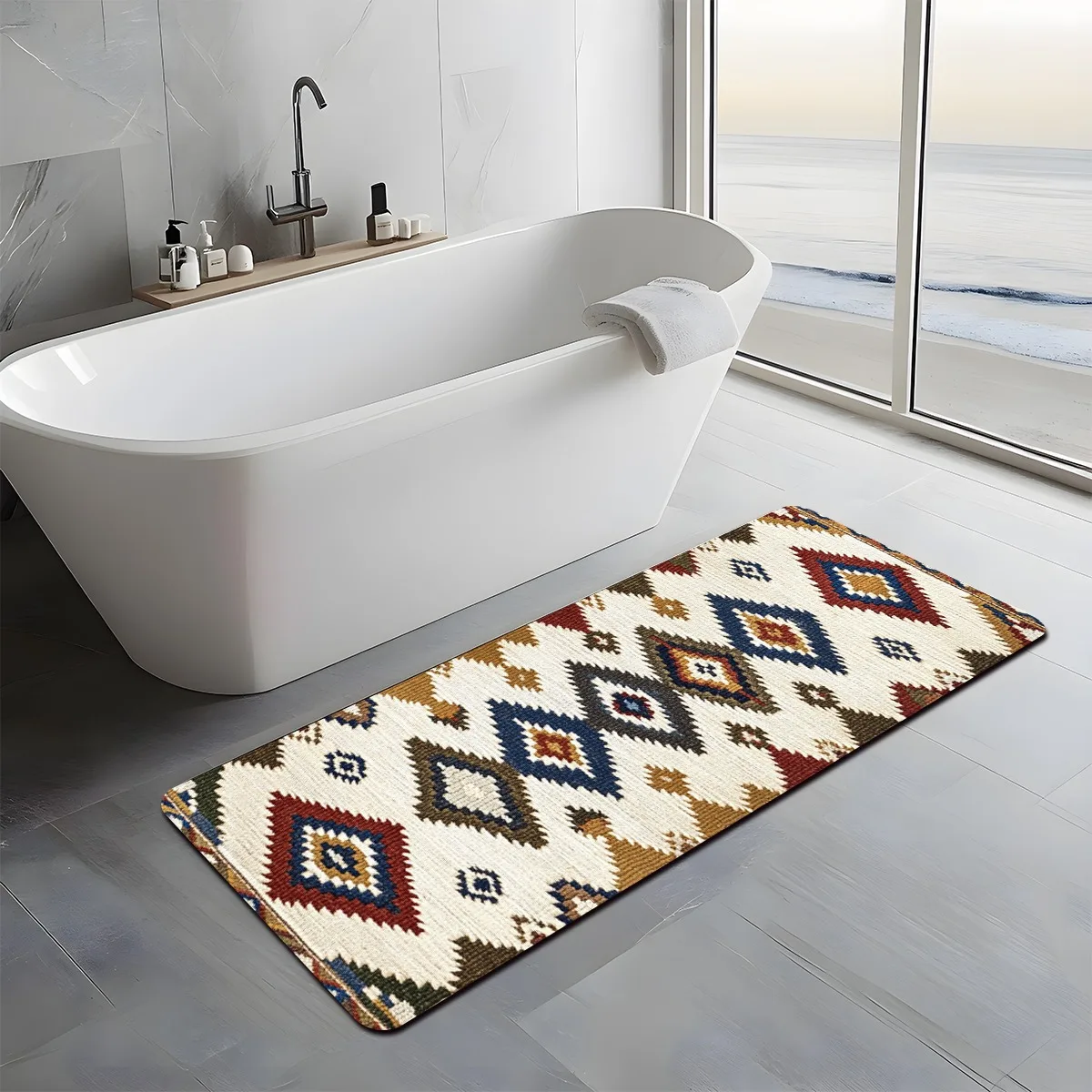Boho Ethnic Tribal Runner Mat Anti Slip Washable Diamond Kilim Geometric Decor Rug for Kitchen Bathroom Laundry Hall Entry Floor